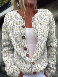 Floral Print Button-Up Cardigan Sweater in Spring Meadows Design