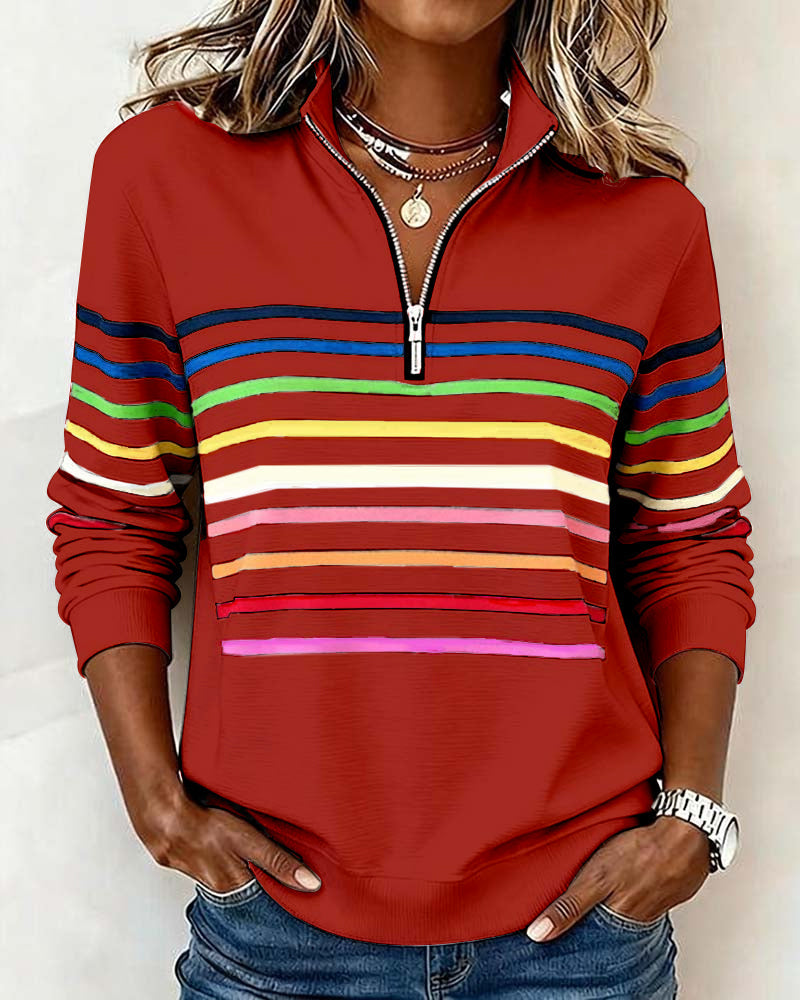 Elora | Cozy Half-Zip Rainbow Sweatshirt