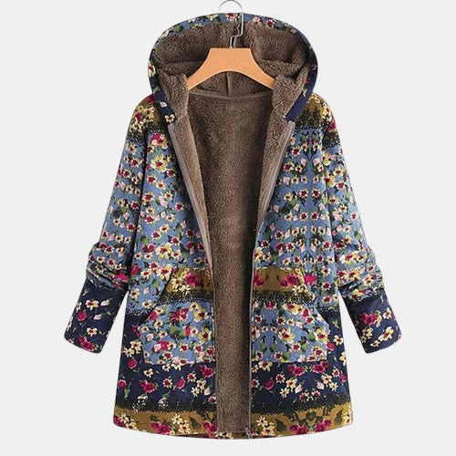 Elena | Bohemian Floral Sherpa Hooded Jacket