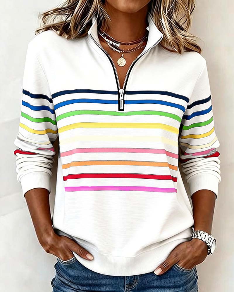 Elora | Cozy Half-Zip Rainbow Sweatshirt