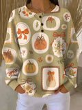 Freja | Cozy Autumn Sweater Adorned with Bows and Pumpkins