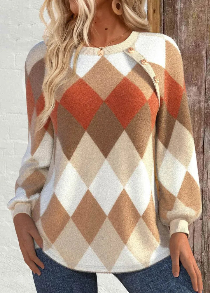 Checkered Knit Sign with Button Accents