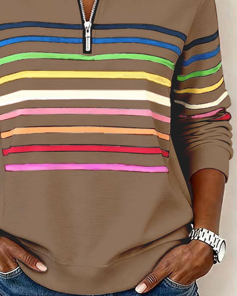 Elora | Cozy Half-Zip Rainbow Sweatshirt