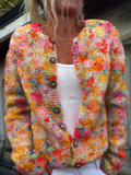Floral Print Button-Up Casual Cardigan Sweater