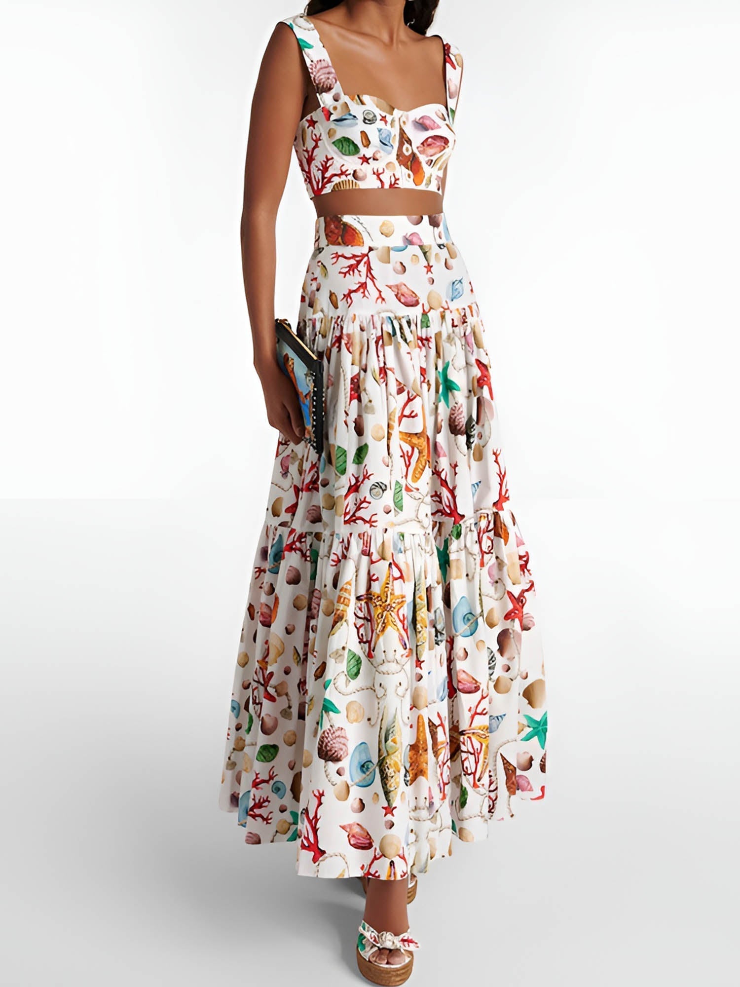 Elia | Women's Printed Pleated Top and Skirt Set