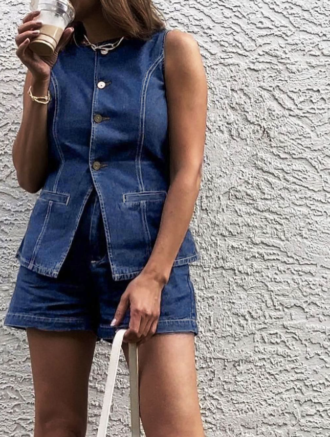 Aleece | Women's Two-Piece Denim Ensemble – Top and Shorts