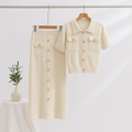 Elegant Two-Piece Ensemble - Short Sleeve Sweater with Long Skirt