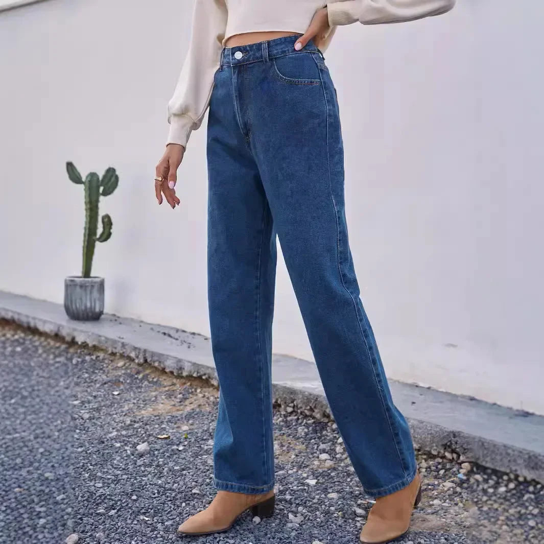 Darlene Women's High-Waist Straight Fit Jeans - Dark Blue