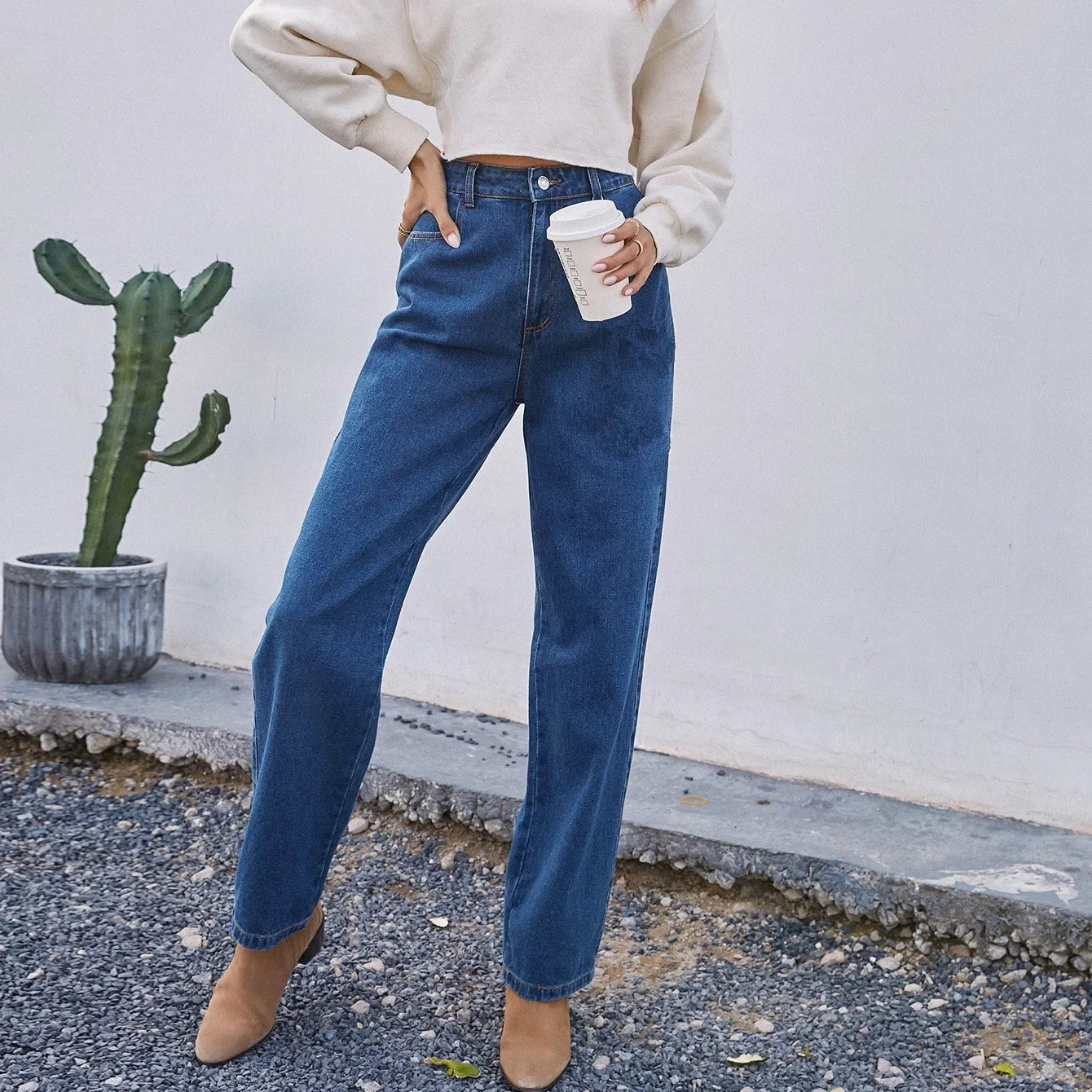 Darlene Women's High-Waist Straight Fit Jeans - Dark Blue