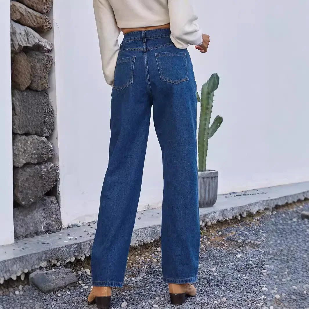 Darlene Women's High-Waist Straight Fit Jeans - Dark Blue