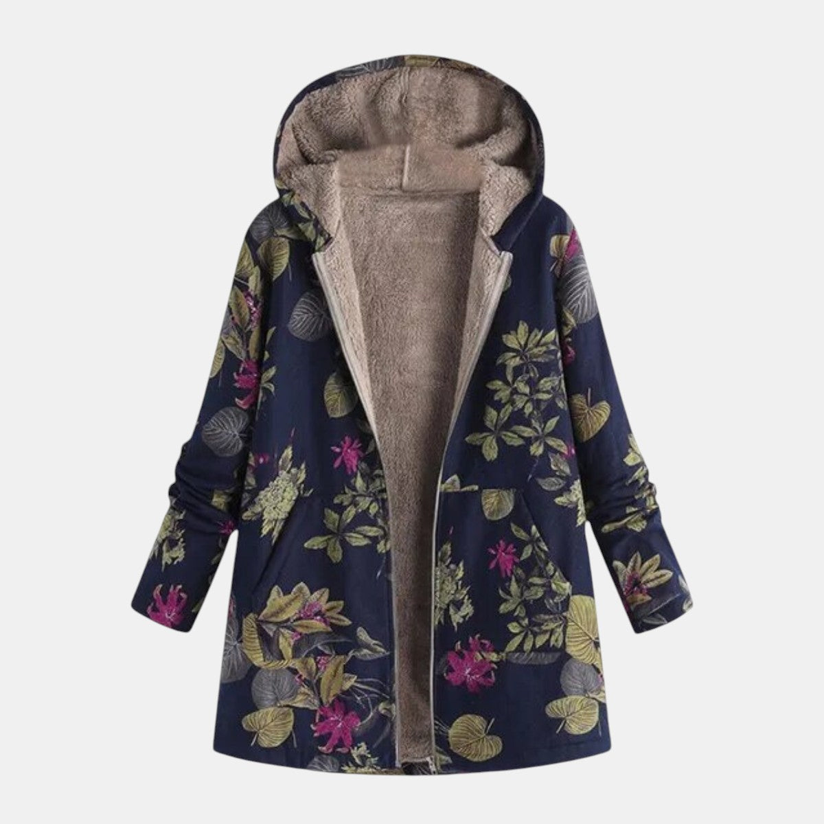 Aurora | Plush Navy Floral Garden Coat