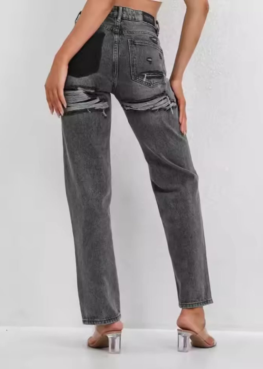 Burgina | Retro Distressed Jeans Featuring Distinctive Patchwork Accents