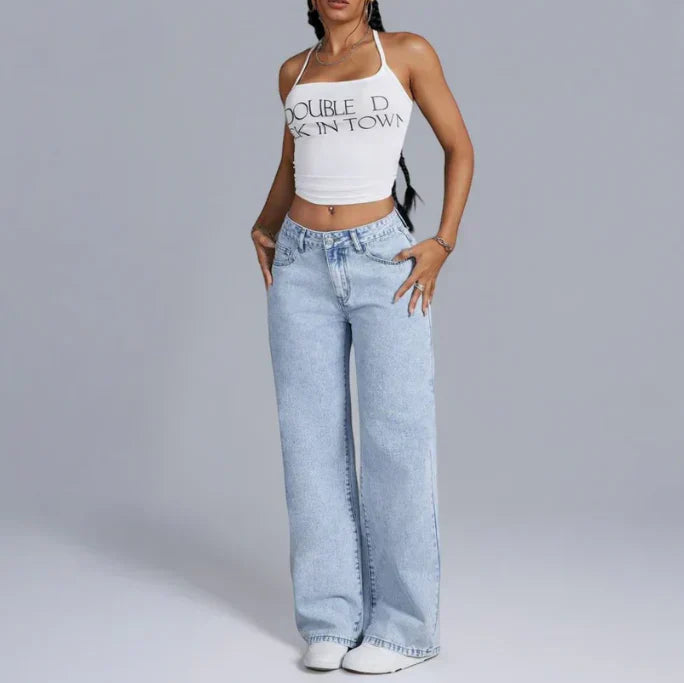 Dahna | Wide-Leg Denim Jeans with Charming Pink Bow Accents