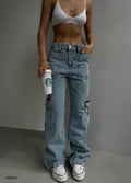 Felda | Low Rise Straight Fit Cargo Jeans with Pockets
